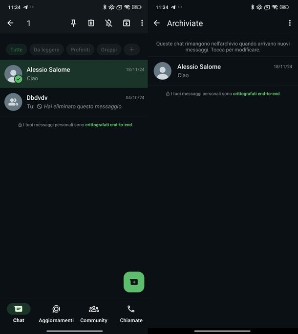 Chat archiviate WhatsApp Android