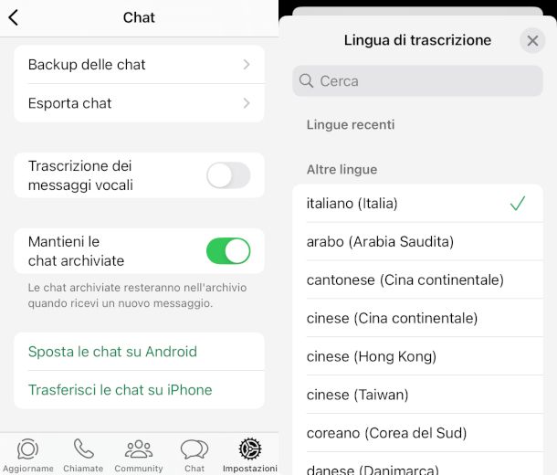 funzione trascrizione WhatsApp su iPhone