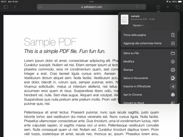 Salvare PDF Safari iPad