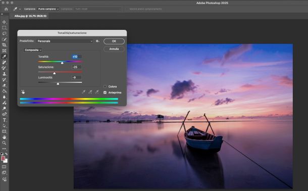 modifica tonalità e saturazione su Photoshop