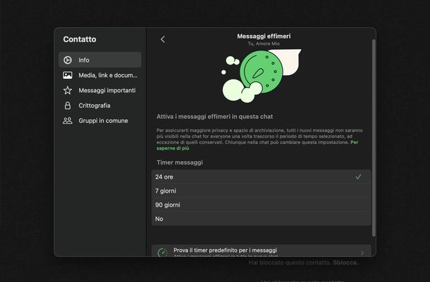 Messaggi effimeri WhatsApp macOS