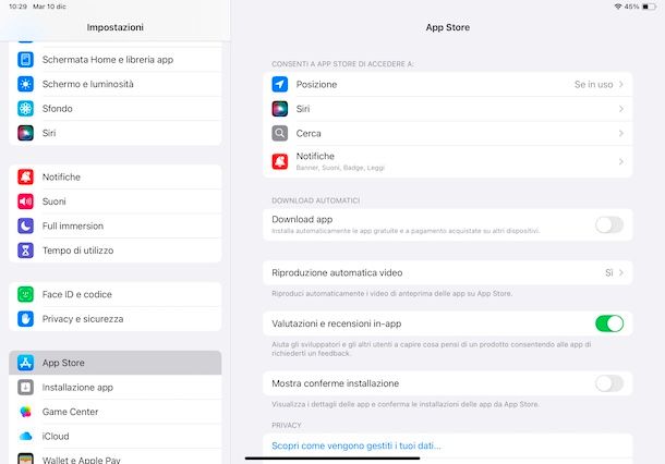 Attivare download automatici app su iPad