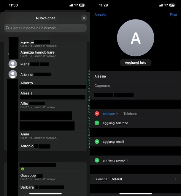 Nascondere contatti WhatsApp iPhone
