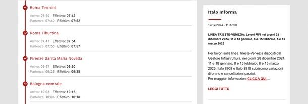 Come vedere treni cancellati Italo