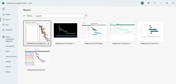 modello predefinito Gantt Excel