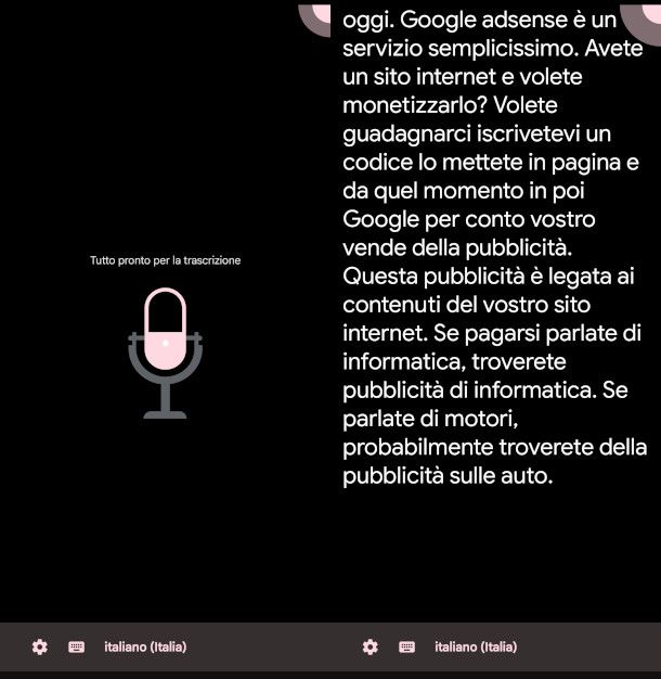 schermate app strumento di trascrizione