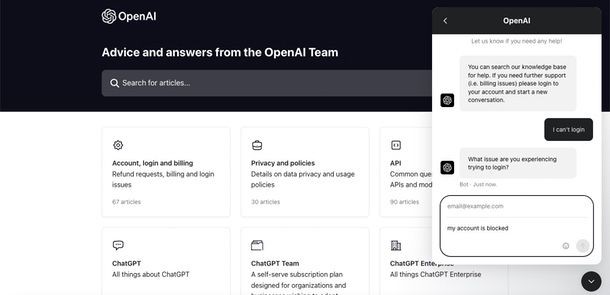 contattare OpenAI chat