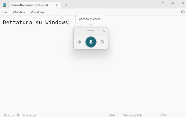 funzione di dettatura su Windows