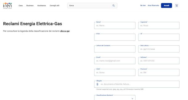 modulo online per reclami Iren