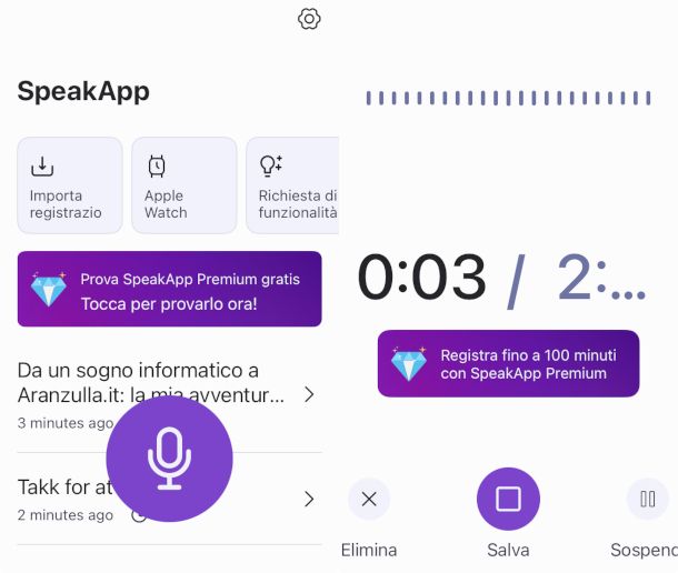 schermate app SpeakAppAI