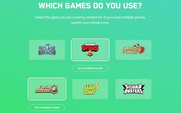 Selezionare gioco per programma Supercell Creators