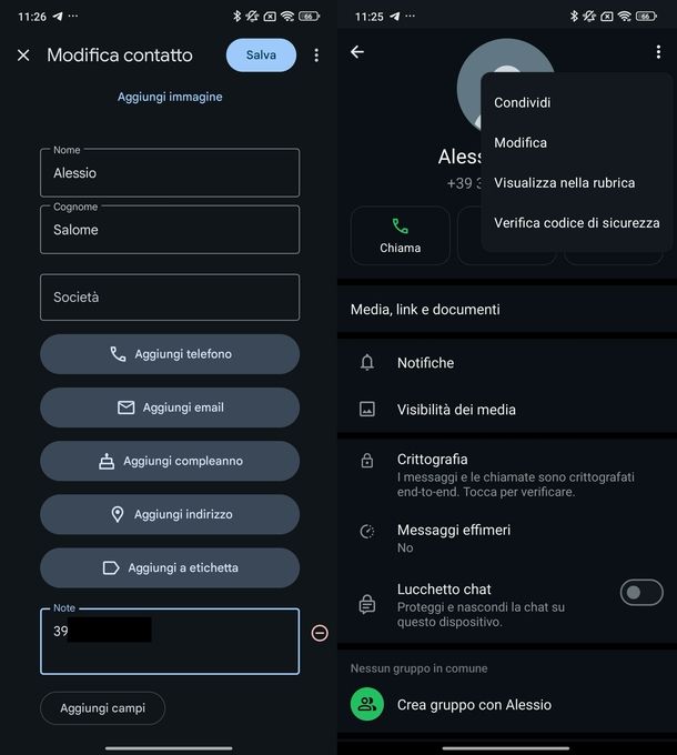 Nascondere contatti WhatsApp Android