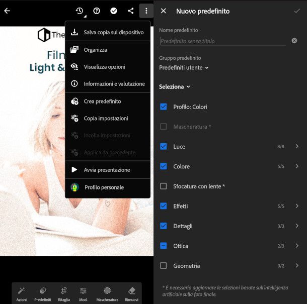 importazione preset dng su app Lightroom