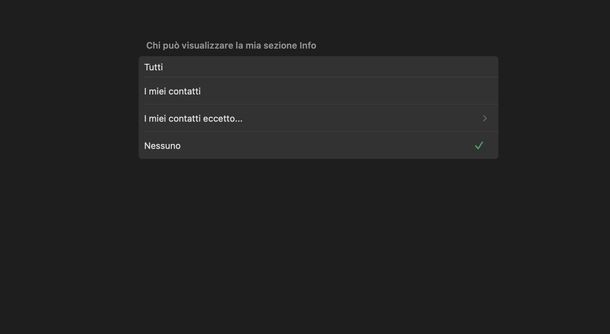 Nascondere info profilo WhatsApp macOS