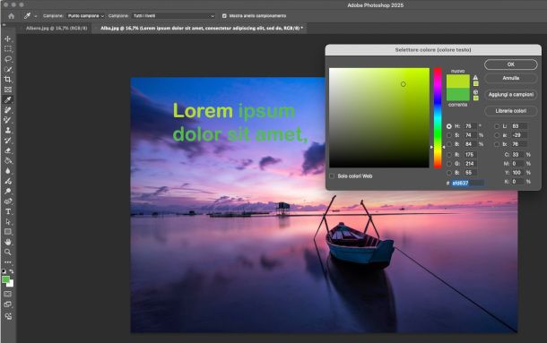 modifica colore testo Photoshop