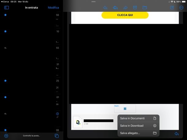 Salvare allegati PDF Apple Mail iPad