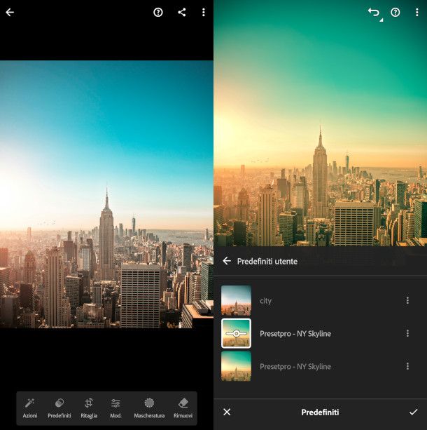 sincronizzazione preset lightroom su app