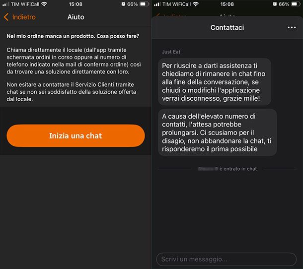 Come parlare con l'operatore Just Eat tramite chat