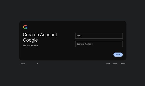 Creare nuovo account Gmail Web