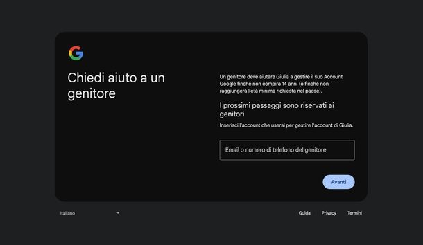 Creare account Gmail per minorenni Web