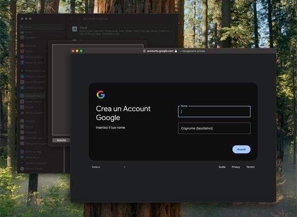 Creare nuovo account Gmail macOS