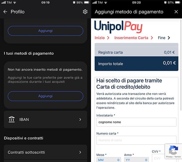 Come registrare il tuo metodo di pagamento