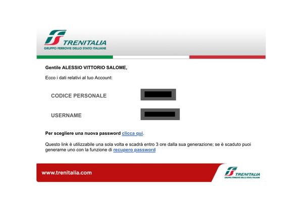 Recupero username Trenitalia