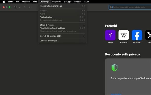 Ripristinare cronologia Safari Mac
