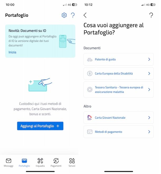 Aggiungere patente di guida su app IO