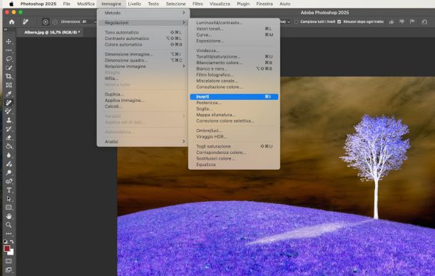 schermata Photoshop funzione Inverti
