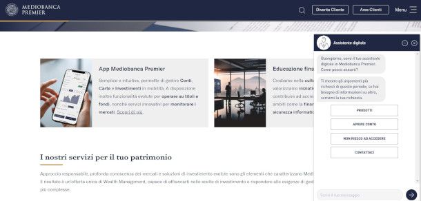 finestra di chat sito Mediobanca