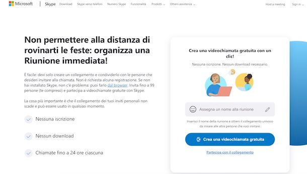 Creare videoconferenza con Skype online