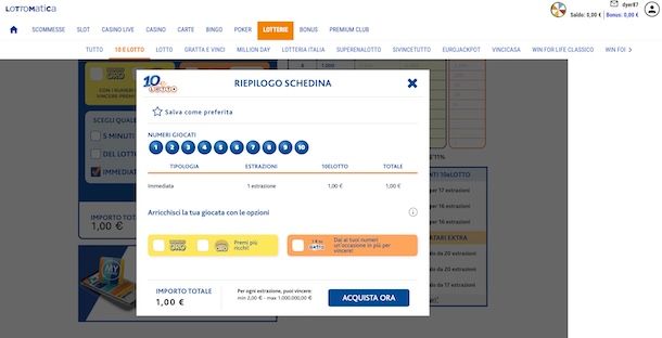 Giocare schedina 10 e Lotto online