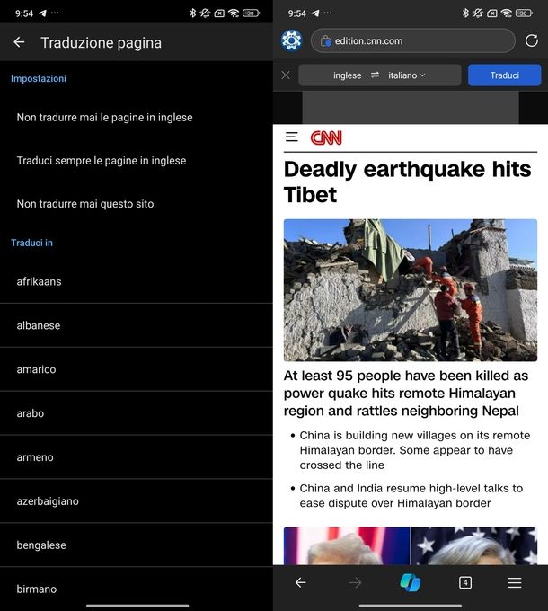 Tradurre pagina Web Microsoft Edge Android