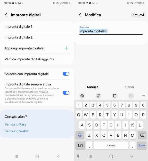 come togliere impronta digitale su Samsung