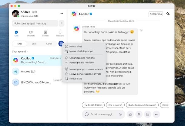 Creare riunione su Skype da computer