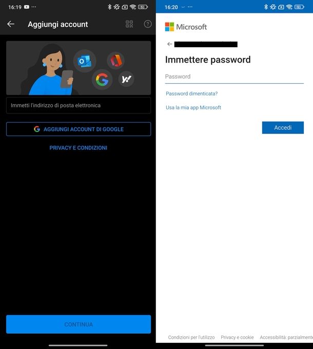 Accedere Hotmail app Outlook