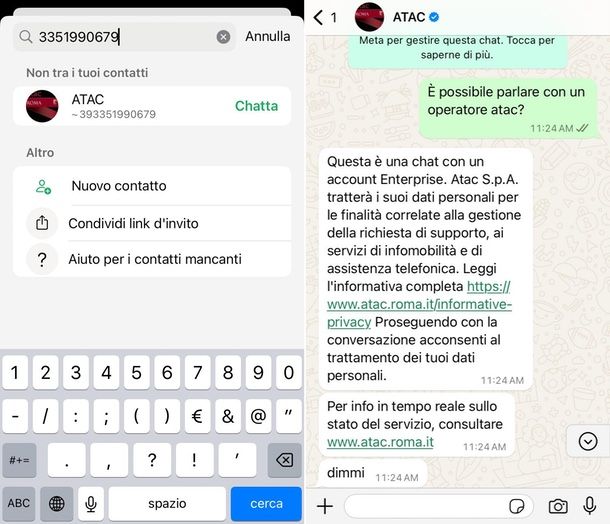 come parlare con un operatore ATAC su WhatsApp