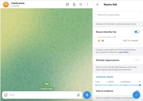 come creare un canale Telegram a pagamento PC