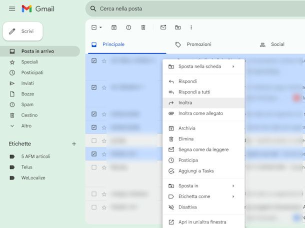 Come inoltrare più mail insieme Gmail