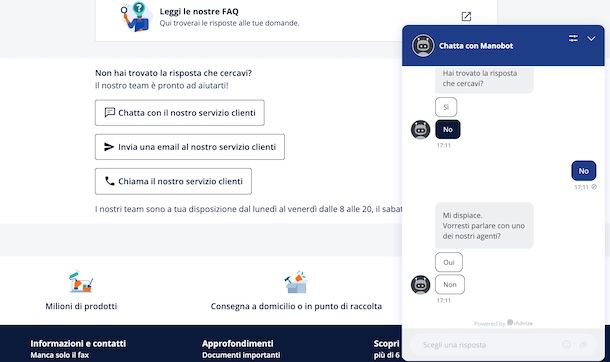 Chattare con operatore ManoMano