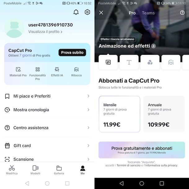 CapCut Pro gratis su Android