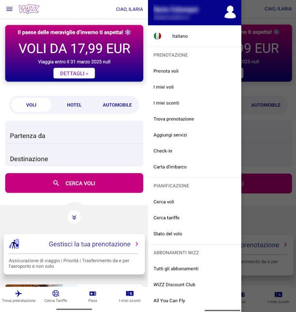 Cancellare volo da app