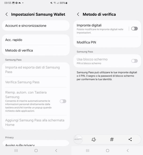 come mettere la password su Samsung Wallet