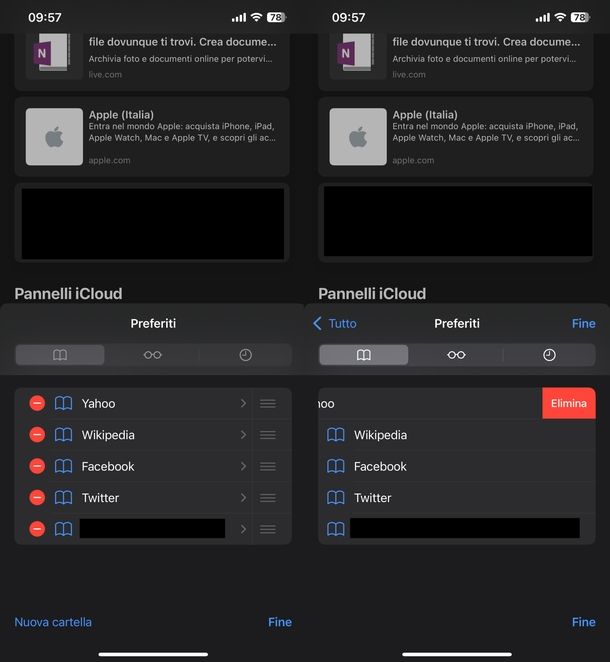 Eliminare preferiti Safari iPhone