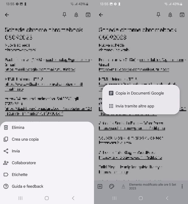 come inviare le note di Google Keep 