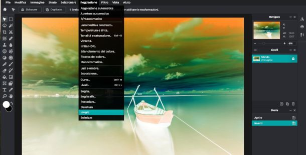 inversione colori su Pixlr online