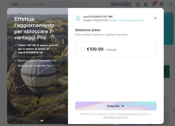 Disattivare CapCut Pro