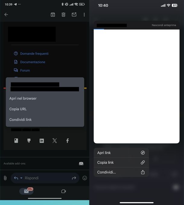Copiare link Gmail Android iOS