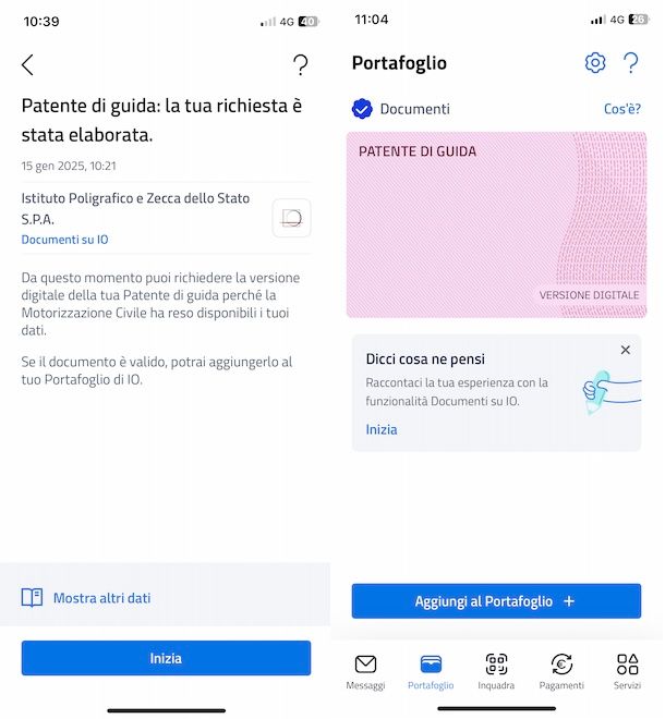 Visualizzare patente di guida su app IO